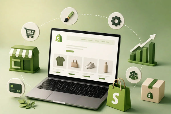 Shopify ecommerce store setup with apps, analytics, and conversion tracking