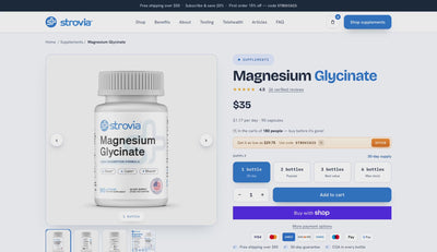 Strovia product page with quantity pricing and cost per day