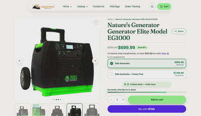 Radiant Ridge Supply product page with bundle upsell