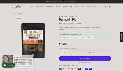 Ellie's Bark Bites product page and routine cross-sell
